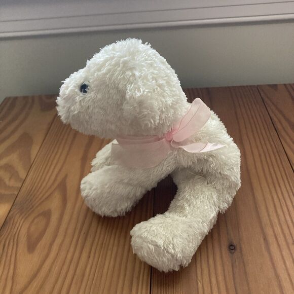 Kellytoy White Polar Bear Plush Beanie Stuffed Animal Pink Bow 9 Inches - Picture 2 of 11